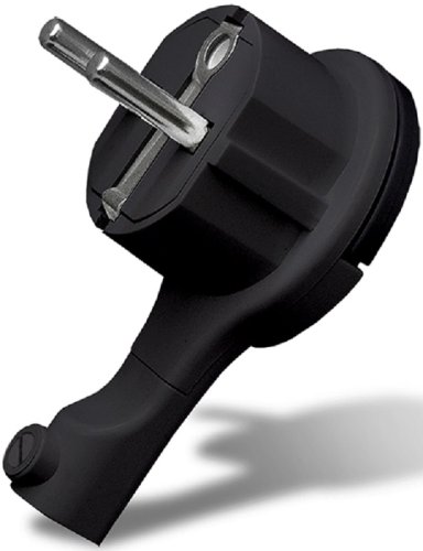 Вилка электрическая с заземлением угловая ультратонкая UNIVersal 16А черный  картинка 